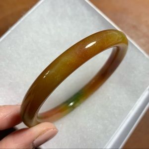 Genuine Jade Bangle - 54.32mm honey brown + green